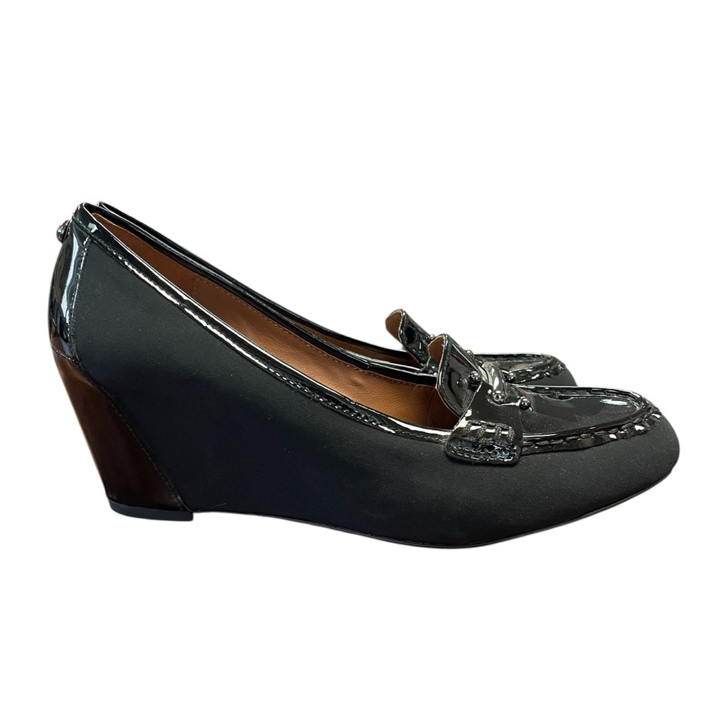 Donald J. Pliner Business Office Chic Black Patent-Trim Wedge Loafer Sz 8.5